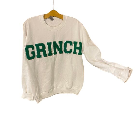 Grinch Christmas Sweatshirt White Gildan Heavy Blend Holiday Graphic Medium - Picture 1 of 5